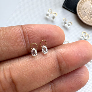 14k Solid Gold Teardrop Lab Made Diamond Briolette Bead Charm Matched Pair, Clear White CVD Diamond For Floating Jewelry, LG156