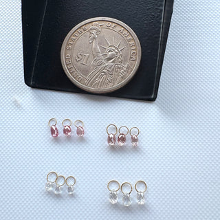 Set of 3 14k Solid Gold Lab Made Diamond Teardrop Briolette Bead Charm, Clear White/Pink CVD Diamond Charm Pendant For Earrings, LG157