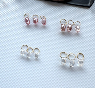 Set of 3 14k Solid Gold Lab Made Diamond Teardrop Briolette Bead Charm, Clear White/Pink CVD Diamond Charm Pendant For Earrings, LG157
