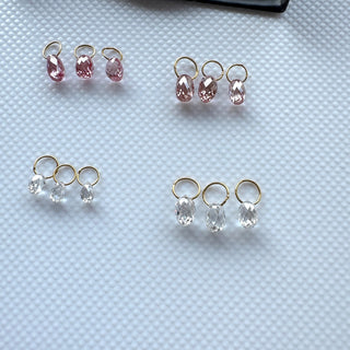 Set of 3 14k Solid Gold Lab Made Diamond Teardrop Briolette Bead Charm, Clear White/Pink CVD Diamond Charm Pendant For Earrings, LG157