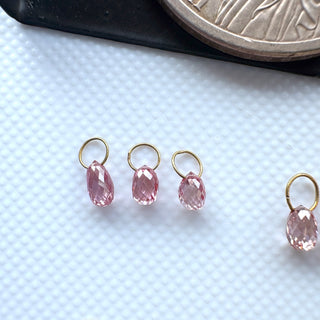 Set of 3 14k Solid Gold Lab Made Diamond Teardrop Briolette Bead Charm, Clear White/Pink CVD Diamond Charm Pendant For Earrings, LG157