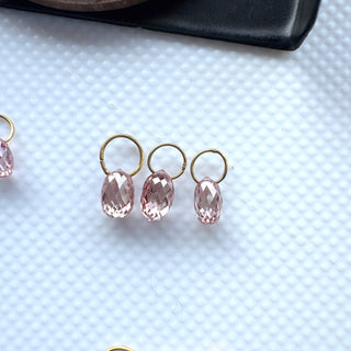 Set of 3 14k Solid Gold Lab Made Diamond Teardrop Briolette Bead Charm, Clear White/Pink CVD Diamond Charm Pendant For Earrings, LG157