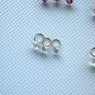 Set of 3 14k Solid Gold Lab Made Diamond Teardrop Briolette Bead Charm, Clear White/Pink CVD Diamond Charm Pendant For Earrings, LG157