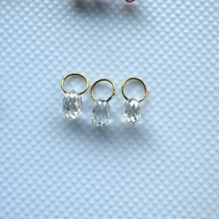 Set of 3 14k Solid Gold Lab Made Diamond Teardrop Briolette Bead Charm, Clear White/Pink CVD Diamond Charm Pendant For Earrings, LG157