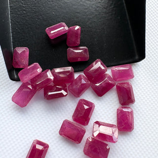2 Pieces Natural Red Ruby Emerald Cut Loose Gemstones Lot, 7x5mm Earth Mined Ruby Emerald Cut Faceted Stones for Jewelry Making, GDS311