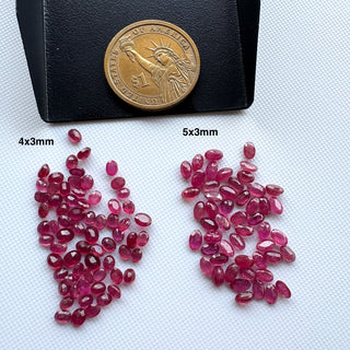 10 Pieces Natural Red Ruby Oval Loose Gemstones Lot, 4x3mm/5x3mm Oval Shaped Faceted Glass Filled Ruby Gemstones for Jewelry Making, GDS312