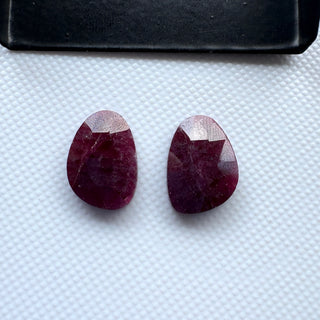 2 Pieces Natural Red Ruby Rose Cut Cabochon, 13x9mm Matched Pair Earth Mined Flat Back Ruby Loose Gemstones for Jewelry Making, GDS313