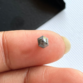 4.6mm/0.41CTW Clear Black Shield Hexagon Shape Salt And Pepper Faceted Rose Cut Flat Back Natural Diamond Loose Cabochon For Ring, DDS775/2