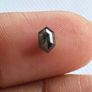4.5mm/0.28CTW Clear Black Shield Hexagon Shape Salt And Pepper Faceted Rose Cut Flat Back Natural Diamond Loose Cabochon For Ring, DDS775/6