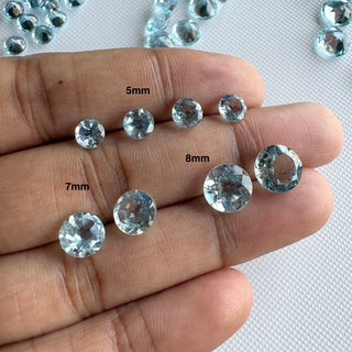 10 Pieces 5mm/7mm/8mm Round Shaped Brilliant Cut Faceted Natural Blue Topaz Gemstone, AAA Blue Topaz Loose Stone for Jewelry, GDS323