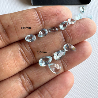 10 Pieces 6x4mm/8x5mm Pear Shaped Brilliant Cut Faceted Natural Blue Topaz Gemstone, AAA Blue Topaz Loose Stone for Jewelry, GDS325