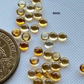 20 Pieces 3mm/4mm Natural Yellow Citrine Smooth Round Shaped Loose Gemstone Cabochon, Flat Back Citrine Stone For Jewelry, BB124