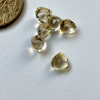 5 Pieces 8mm Natural Citrine Faceted Heart Shape Loose Gemstones For Jewelry Earrings Pendant, GDS1207/2