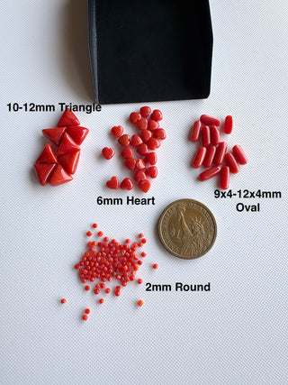 Natural Italian Coral 10-12mm Triangle/6mm Heart/9x4-12x4mm Oval/2mm Round Shaped Smooth Coral Gemstone Beads, Italian Coral Jewelry, GDS328