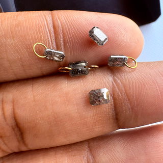 14K Charm Drilled Diamonds 4x3mm/5x3mm Salt And Pepper Emerald Cut Natural Earth MIned Diamonds, DDS680/13