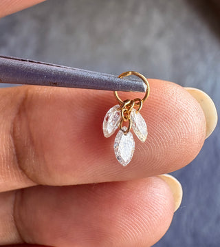 14k Gold Floating Diamond Plume Charm, 3 Marquise Floating Diamond  Dangle Charm, White Blue Pink Lab Diamond Marquise Jewelry Charm, LG205