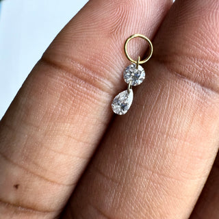 14k Gold Double Diamond Charm Lab Grown Round/Pear Shape Diamond Floating Diamond Jewelry, White Pink Blue 3mm/4mm CVD Diamonds, LG206