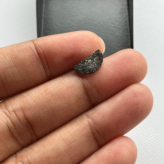 10.7mm/0.95CTW Clear Black Salt and Pepper Half Moon Rose Cut Cabochon, Flat Back Loose Diamond, Faceted Rose Cut Diamond For Ring, DDS789/5