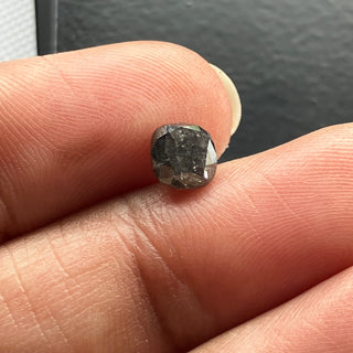 5.6mm/0.84CTW Clear Black Salt And Pepper Cushion Shaped Rose Cut Natural Diamond Loose, Faceted Flat Back Diamond For Ring, DDS789/10