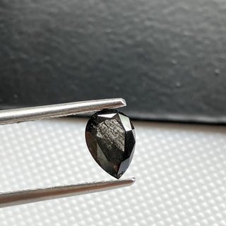 1 Piece 0.66CTW/6.8mm Clear Black Pear Shaped Salt And Pepper Faceted Rose Cut Diamond Loose Cabochon, DDS789/14