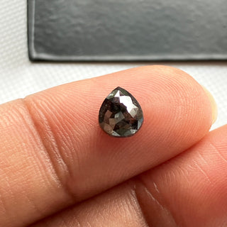 1 Piece 0.86CTW/6.3mm Clear Black Pear Shaped Salt And Pepper Faceted Rose Cut Diamond Loose Cabochon, DDS789/15