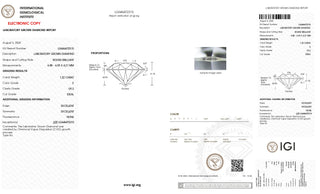 In Stock IGI Certified 1.22CTW/6.88mm/E/VS2 Round Brilliant Cut Shaped Lab Grown Diamond Loose For Engagement Ring, Ready To Ship, TV980