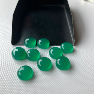 3 Pieces 11mm Each Natural Green Onyx Round Shape Smooth Flat Back Loose Cabochons, Round Green Onyx Gemstone For Jewelry, BB209