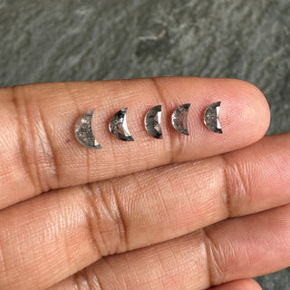 5.1mm to 6.1mm Clear Black Salt and Pepper Half Crescent Moon Rose Cut Diamond Loose Cabochon, Faceted Flat Back Loose Diamond, DDS798/1-5