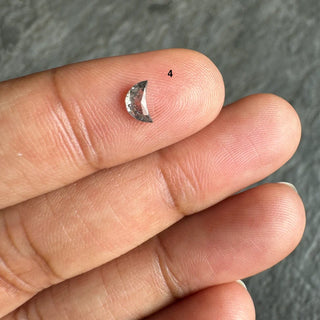 5.1mm to 6.1mm Clear Black Salt and Pepper Half Crescent Moon Rose Cut Diamond Loose Cabochon, Faceted Flat Back Loose Diamond, DDS798/1-5