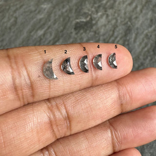 5.1mm to 6.1mm Clear Black Salt and Pepper Half Crescent Moon Rose Cut Diamond Loose Cabochon, Faceted Flat Back Loose Diamond, DDS798/1-5