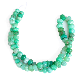 Chrysoprase Carved Melon Beads, 6mm to 10mm Green Chrysoprase Pumpkin Shaped Gemstone Beads/Rondelles Jewelry, 9 Inch Strand, GDS2280/11