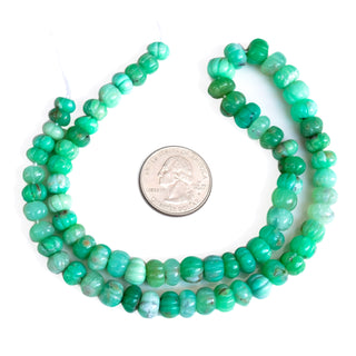 Chrysoprase Carved Melon Beads, 6mm to 10mm Green Chrysoprase Pumpkin Shaped Gemstone Beads/Rondelles Jewelry, 9 Inch Strand, GDS2280/11