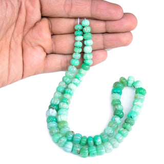 Chrysoprase Carved Melon Beads, 6mm to 10mm Green Chrysoprase Pumpkin Shaped Gemstone Beads/Rondelles Jewelry, 9 Inch Strand, GDS2280/11