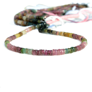 Natural Multi Tourmaline Faceted Rondelle Beads, Sizes 4.5mm/5.5mm to 6mm Green/Pink Tourmaline Gemstone Beads, 9 Inch Strand, GDS2278/14