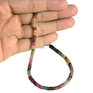Natural Multi Tourmaline Faceted Rondelle Beads, Sizes 4.5mm/5.5mm to 6mm Green/Pink Tourmaline Gemstone Beads, 9 Inch Strand, GDS2278/14