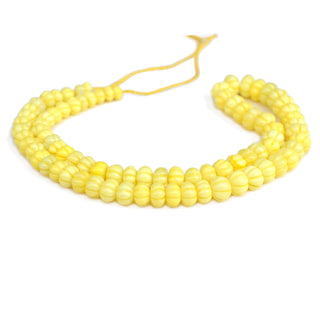 Yellow Opal Carved Melon Beads, 6mm to 9mm Color Treated Yellow Opal Pumpkin Gemstone Beads, Jewelry Making, 9 Inch Strand, GDS2280/8