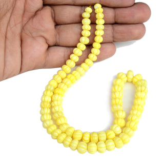 Yellow Opal Carved Melon Beads, 6mm to 9mm Color Treated Yellow Opal Pumpkin Gemstone Beads, Jewelry Making, 9 Inch Strand, GDS2280/8