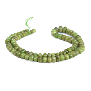 Vessonite Carved Melon Beads, 6mm to 9mm Green Vesuvianite Pumpkin Shaped Gemstone Beads/Rondelles, Hand Carved, 9 Inch Strand, GDS2280/12