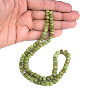 Vessonite Carved Melon Beads, 6mm to 9mm Green Vesuvianite Pumpkin Shaped Gemstone Beads/Rondelles, Hand Carved, 9 Inch Strand, GDS2280/12