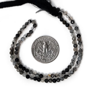 Natural Black Rutilated Quartz Rondelle Beads – 3.5mm Faceted Round Gemstones, 12.5 Inch Strand, GDE29