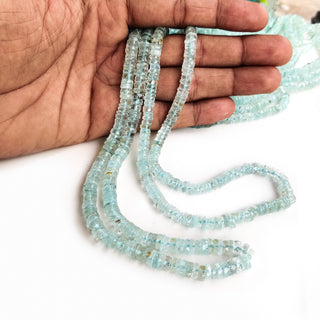 Natural Aqua Blue Faceted Aquamarine Beads, 5.5-6mm Tyre Shaped Gemstone Rondelle for Jewelry, 15 Inch Strand, GDE2