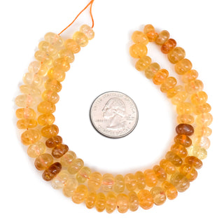 Citrine Carved Melon Beads, 6mm-7mm/9-11mm Citrine Pumpkin Shaped Gemstone Beads/Rondelles For Jewelry Making, 9 Inch Strand, GDS2280/2