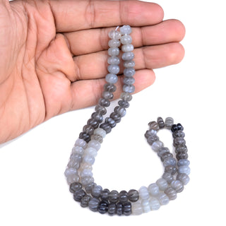 Grey Moonstone Carved Melon Beads, 8mm Grey Moonstone Pumpkin Shaped Gemstone Beads Rondelle Carving Beads, 9 Inch Strand, GDS2280/23