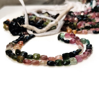 Natural Multi Tourmaline Faceted Square/Cushion Beads – 6x6mm Multi-Color Gemstones, 14 Inch Strand, GDE32