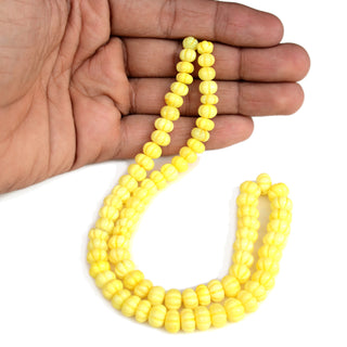 Yellow Opal Carved Melon Beads, 6mm to 9mm Color Treated Yellow Opal Pumpkin Gemstone Beads, Jewelry Making, 9 Inch Strand, GDS2280/8