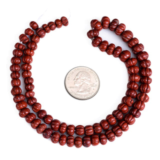 Natural Red Jasper Carved Melon Beads, 6mm to 9mm Red Jasper Melon Shape Gemstone Beads, Rondelle Carving Beads, 9 Inch Strand, GDS2280/21