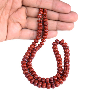 Natural Red Jasper Carved Melon Beads, 6mm to 9mm Red Jasper Melon Shape Gemstone Beads, Rondelle Carving Beads, 9 Inch Strand, GDS2280/21