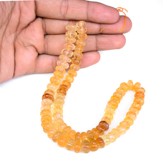 Citrine Carved Melon Beads, 6mm-7mm/9-11mm Citrine Pumpkin Shaped Gemstone Beads/Rondelles For Jewelry Making, 9 Inch Strand, GDS2280/2