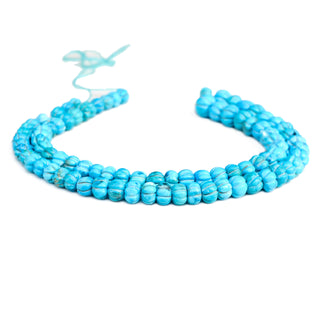 Blue Howlite Carved Melon Beads, 7mm to 8mm Turquoise Color Howlite Melon Pumpkin Shape Carved Gemstone Beads, 9 Inch Strand, GDS2280/20