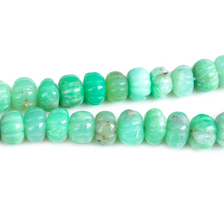 Chrysoprase Carved Melon Beads, 6mm to 10mm Green Chrysoprase Pumpkin Shaped Gemstone Beads/Rondelles Jewelry, 9 Inch Strand, GDS2280/11